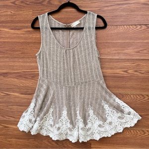 🎀ALTAR’D STATE SHEER TAN KNIT CROCHET LACE TOP🎀